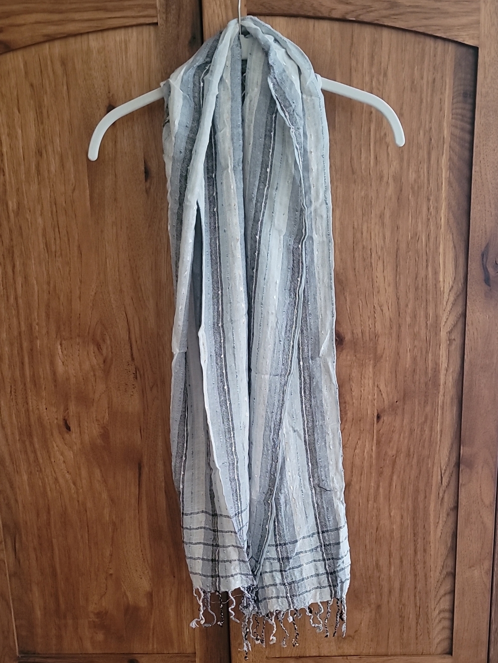 Lightweight Gray & White Striped Scarf